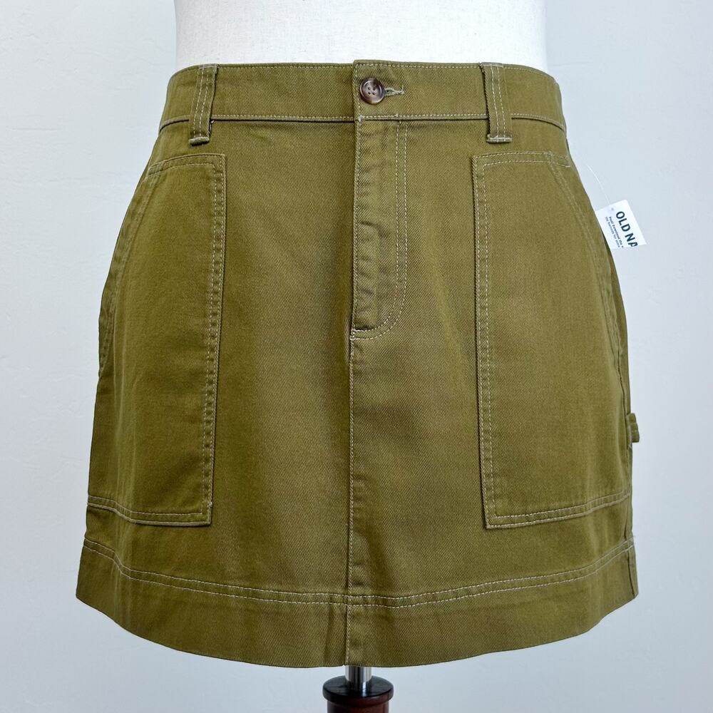 Old Navy SIZE 14 Moss Green Cargo Utility Pocket Zip Fly Cotton Mini Skirt NWT